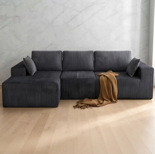 Canapé Milano d'angle en velours gris et blanc - Maison SOLA