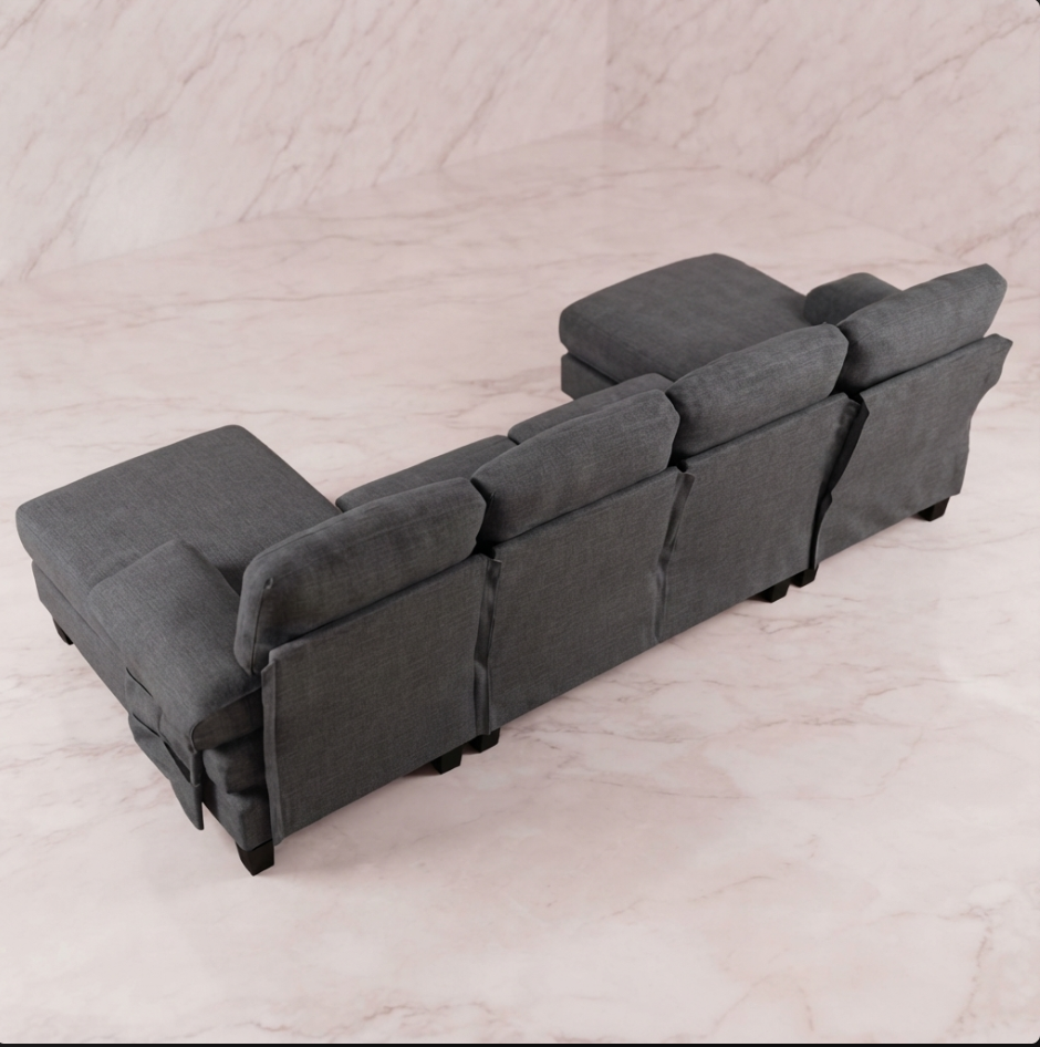 Canapé Capri en U 4 places, chenille gris - Maison SOLA