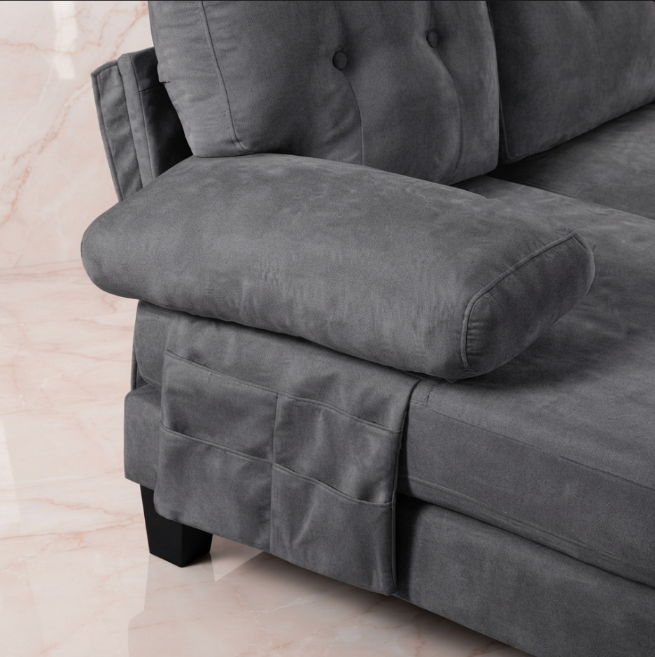 Canapé Capri en U 4 places, chenille gris - Maison SOLA
