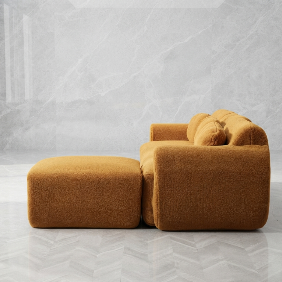 Canapé Amalfi en chenille, coloris Caramel, Blanc et Taupe - Maison SOLA