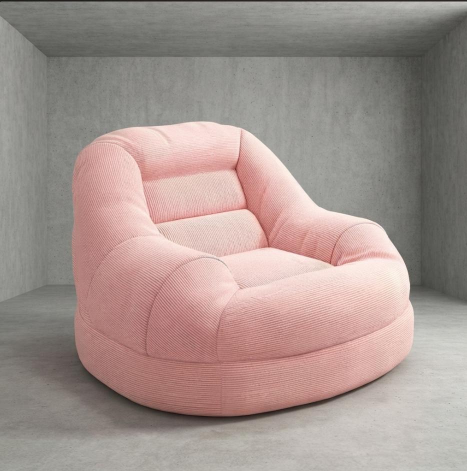 Fauteuil Procida velours côtelé Rose avec pouf assorti - Maison SOLA