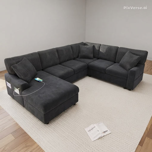 Canapé Biarritz d'angle en U XXL chenille - Maison SOLA