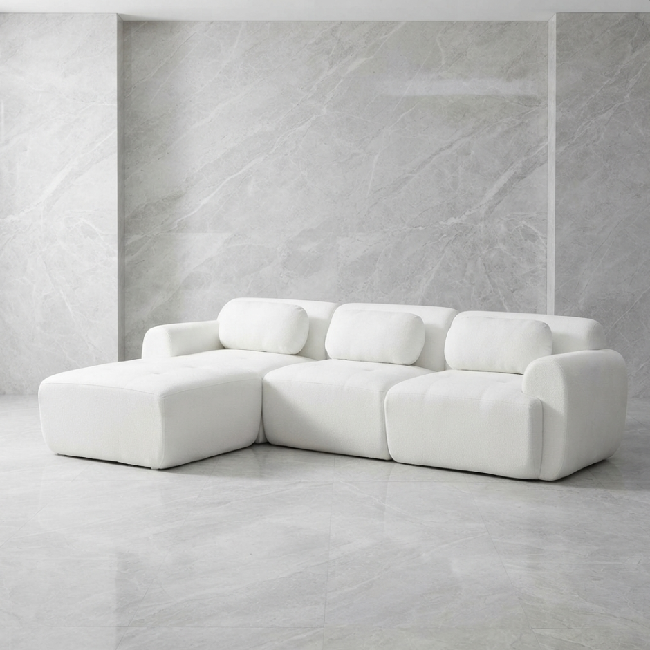 Canapé Amalfi coloris Blanc en chenille - Maison SOLA