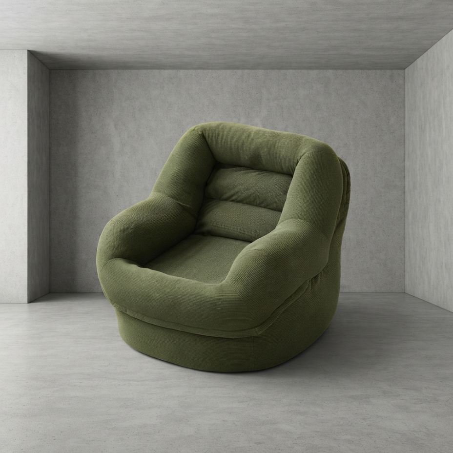 Fauteuil Procida velours côtelé Vert Foncé avec pouf assorti - Maison SOLA